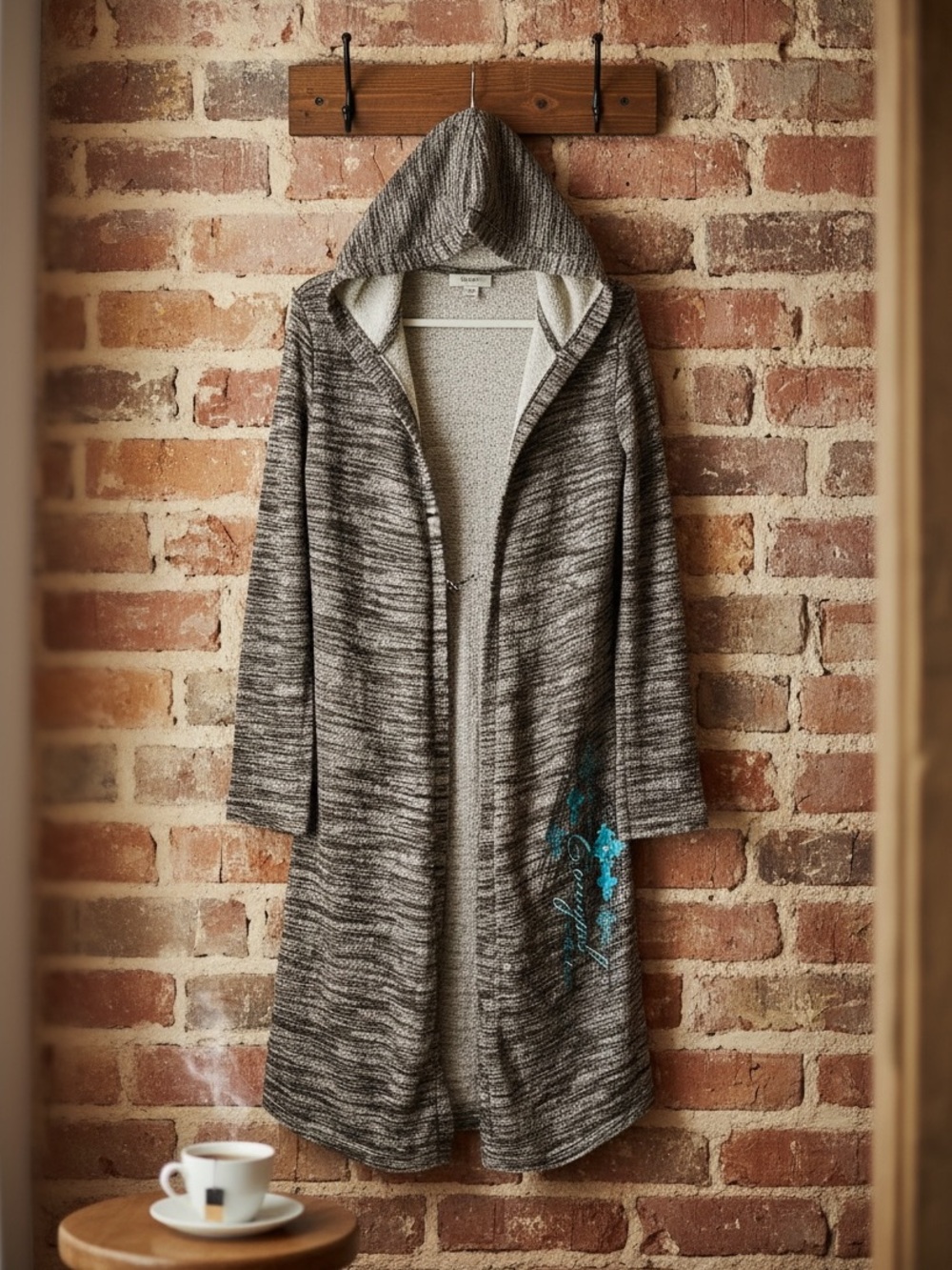 COWGIRL HARDWARE Brown Space Dye Hoodie Duster Cardigan Turquoise Cross Size M